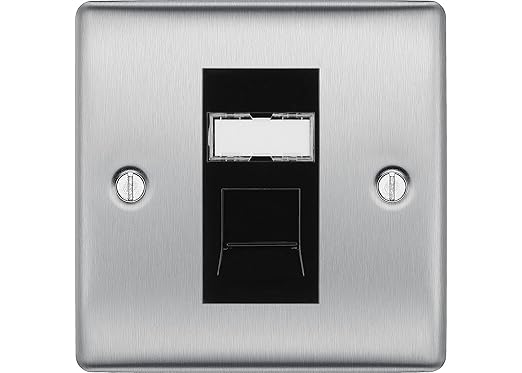 BG Nexus Metal Brushed Steel 1 Gang RJ45 Data Socket NBSRJ451 Black Insert