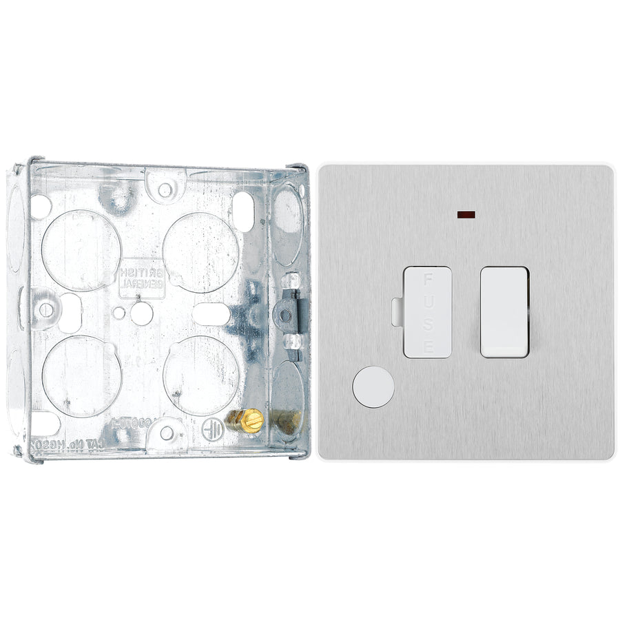 BG Evolve Brushed Steel 13A Flex Outlet Neon Switched Fused Connection Unit PCDBS52W with 25mm Steel Back Box
