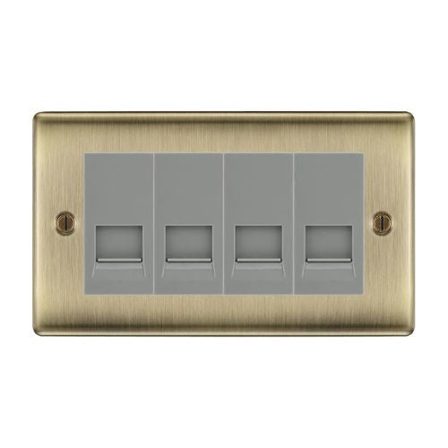 BG Nexus Antique Brass 4 Gang RJ11 Telephone Socket Euro Module - Grey Insert