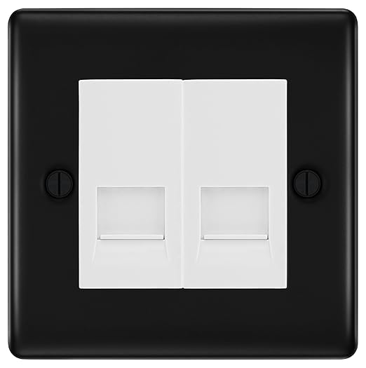 BG Nexus Matt Black Double RJ11 Telephone Socket NFBRJ112 - White Insert