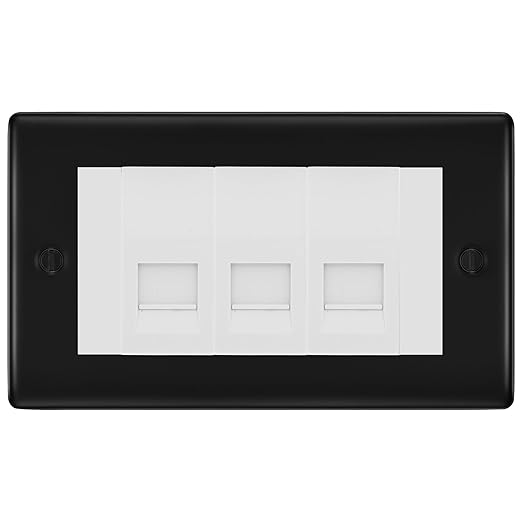 BG Nexus Matt Black 3 Gang IDC Secondary Telephone Socket - White Insert