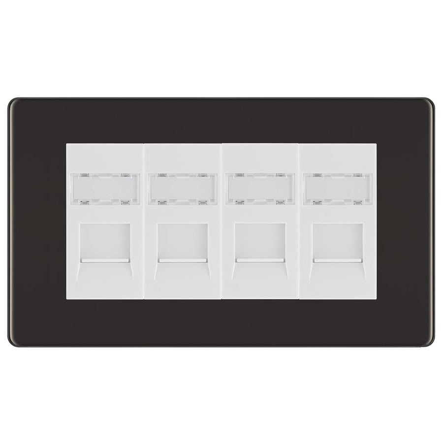 BG Screwless Black Nickel 4 Gang RJ45 Cat6 Data Socket Outlet White Inserts