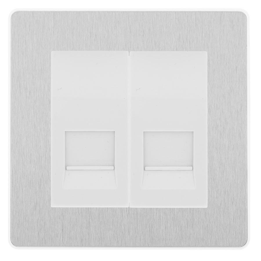 BG Evolve Brushed Steel Double Master Telephone Socket, Screw Terminal - White Insert