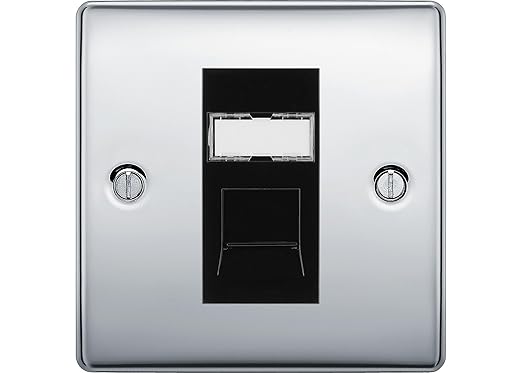 BG Nexus Polished Chrome Steel 1 Gang RJ45 Data Socket NPCRJ451B Black Insert