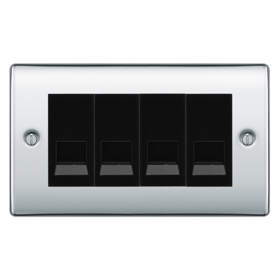 BG Nexus Polished Chrome 4 Gang Master Telephone Socket, Screw Terminal - Black Insert