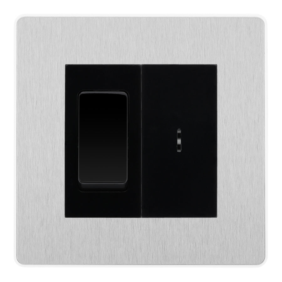 BG Evolve Brushed Steel 20A Secret Key Switch with 20A Double Pole Switch - Black Insert
