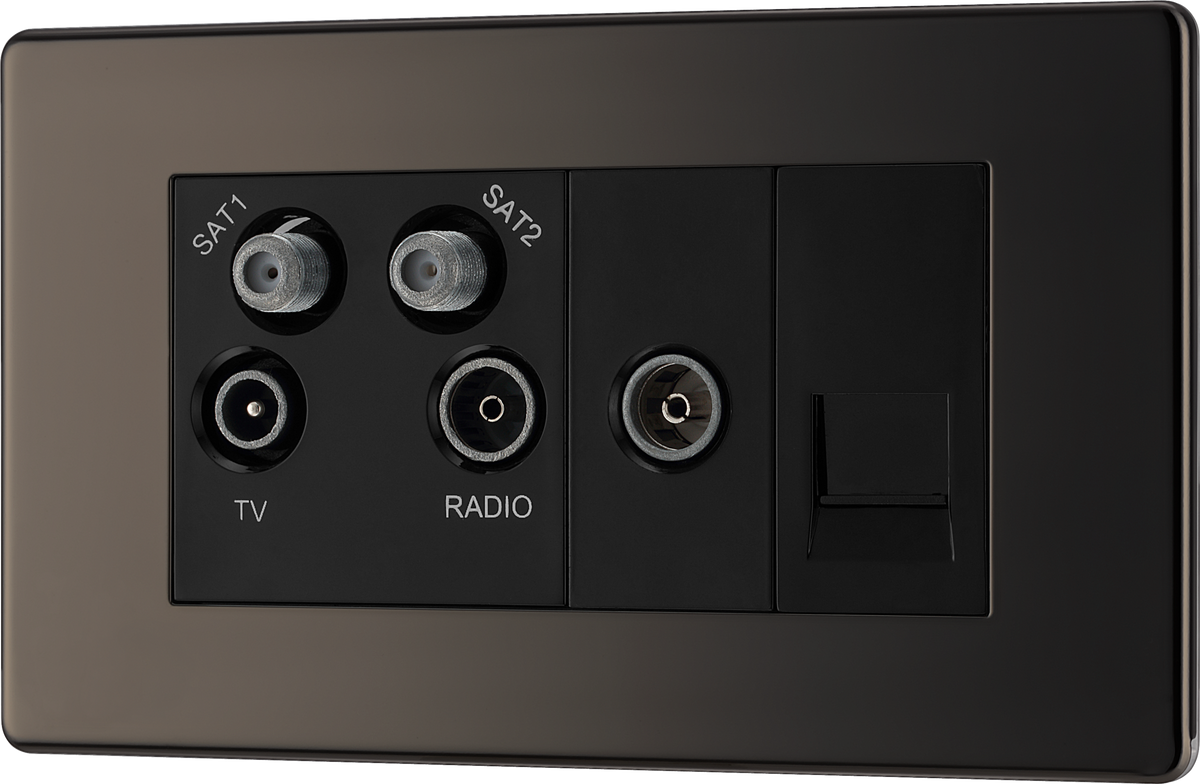 BG FBN69 Quadplex TV/FM/Sat socket (x2)+Return & 1 gang Tel.-Screened ...