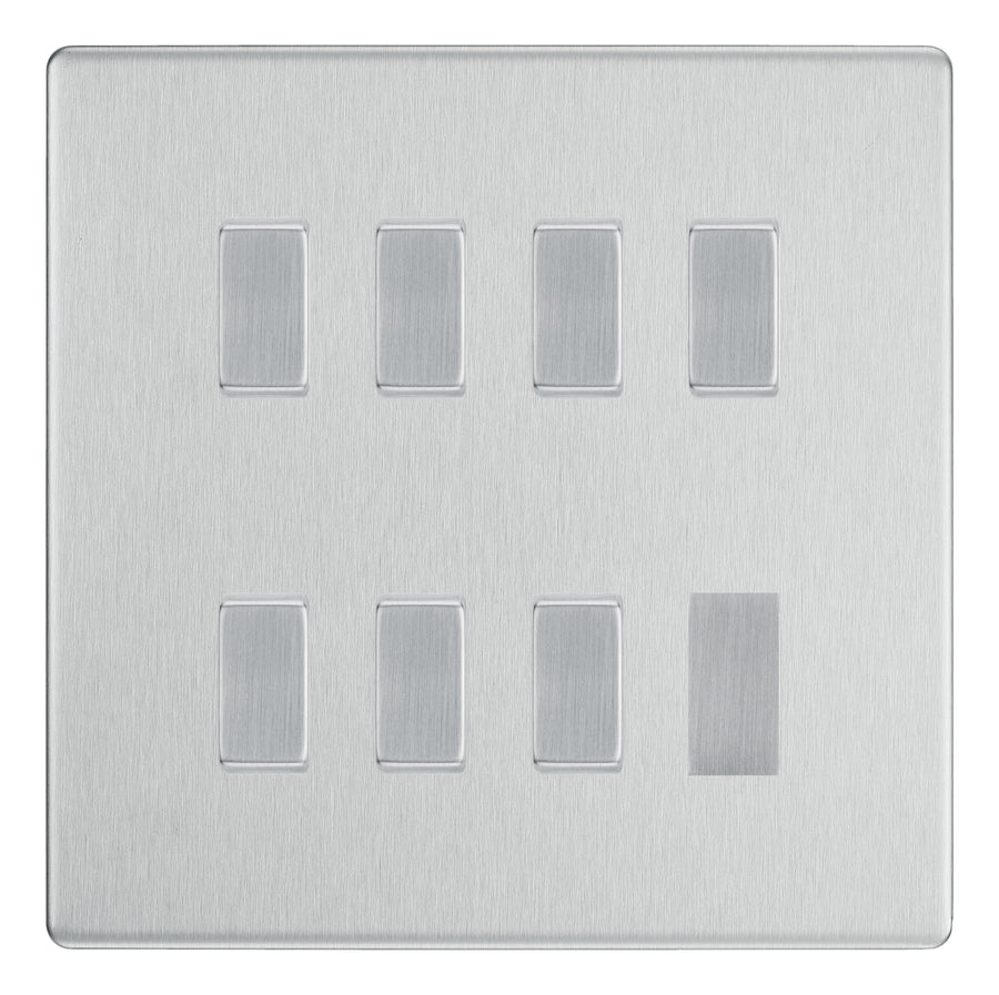 BG Brushed Steel Screwless Satin Chrome 7 Gang 2 Way Custom Grid Light ...