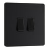 BG Evolve Matt Black 2 Gang 20A 16AX 2 Way Light Switch PCDMB42B with 35mm Steel Back Box