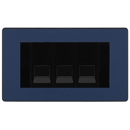BG Evolve Matt Blue 3 Gang IDC Secondary Telephone Socket - Black Insert