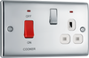 NPC70W Front - This 45A cooker control unit from British General includes a 13A socket for an additional appliance outlet, and has flush LED indicators above the socket and switch.