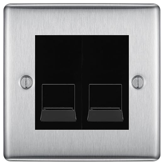 BG Nexus Brushed Steel Double RJ11 Telephone Socket NBSRJ112 - Black Insert