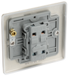 NPR13 Back - This pearl nickel finish 20A 16AX intermediate light switch from British General should be used as the middle switch when you need to operate one light from 3 different locations such as either end of a hallway and at the top of the stairs.