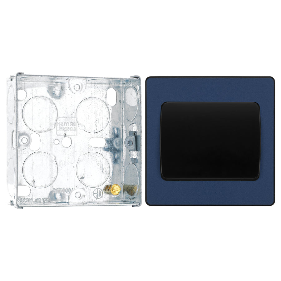 BG Evolve Matt Blue 1 Gang 20A 16AX 2 Way Wide Rocker Light Switch PCDDB12WB with 25mm Steel Back Box