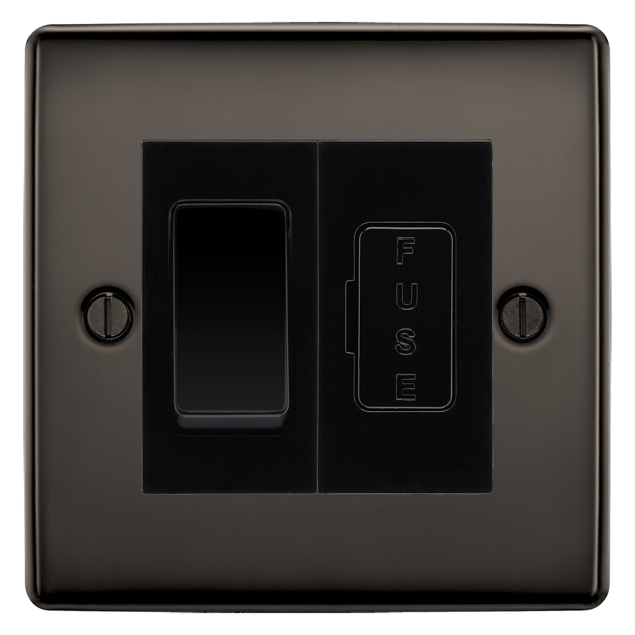 BG Nexus Black Nickel 2 Way Light Switch & 13A Fused Spur Plate | Black Insert