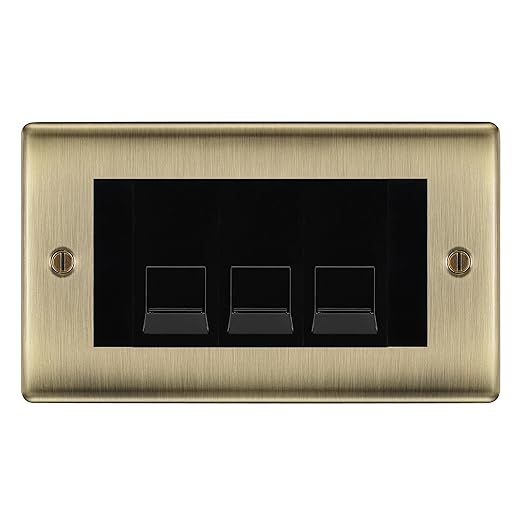 BG Nexus Antique Brass 3 Gang RJ11 Telephone Socket Euro Module - Black Insert