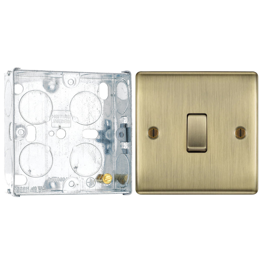 BG Nexus Antique Brass 20A 16AX Intermediate Light Switch NAB13 with 25mm Steel Back Box