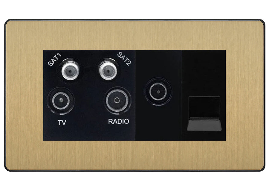 BG Evolve Satin Brass Quadplex Combination TV Socket PCDSB69B