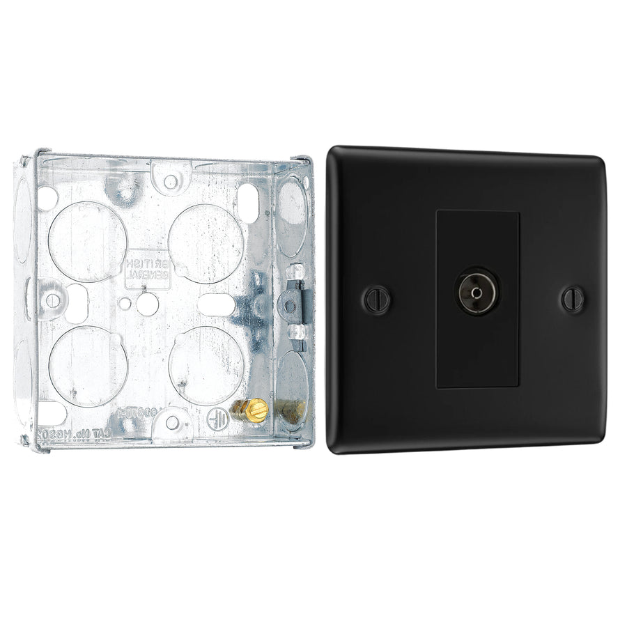 BG Nexus Matt Black Single Isolated Coaxial Socket NFB62 with 25mm Steel Back Box