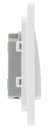 PCDBS12WW Side - This Evolve Brushed Steel 20A 16AX single light switch from British General will operate one light in a room.