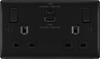 BG Nexus NFB22UAC22B 2 Gang Matt Black Switched Plug Socket 13A - With USB