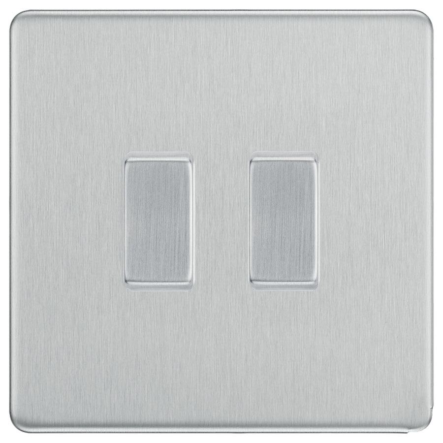 BG Brushed Steel Screwless 2 Gang Intermediate Light Switch Custom Grid Switch