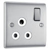 BG Nexus Brushed Steel 15A Switched Round Pin Single Socket NBS99W and 25mm Steel Back Box