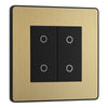 BG Evolve Satin Brass Double Master Touch Dimmer Switch PCDSBTDM2B with 35mm Steel Back Box