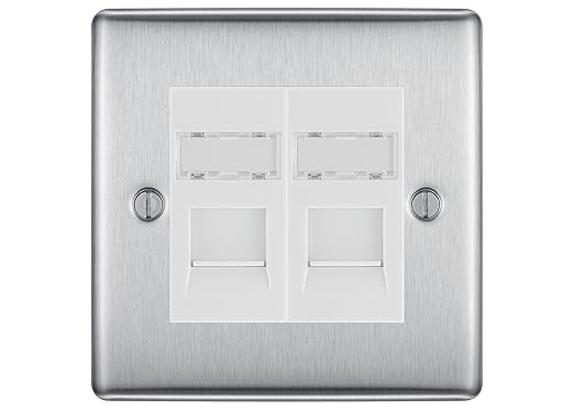 BG Nexus Metal Brushed Steel 2 Gang RJ45 Data Socket NBSRJ452W White Inserts