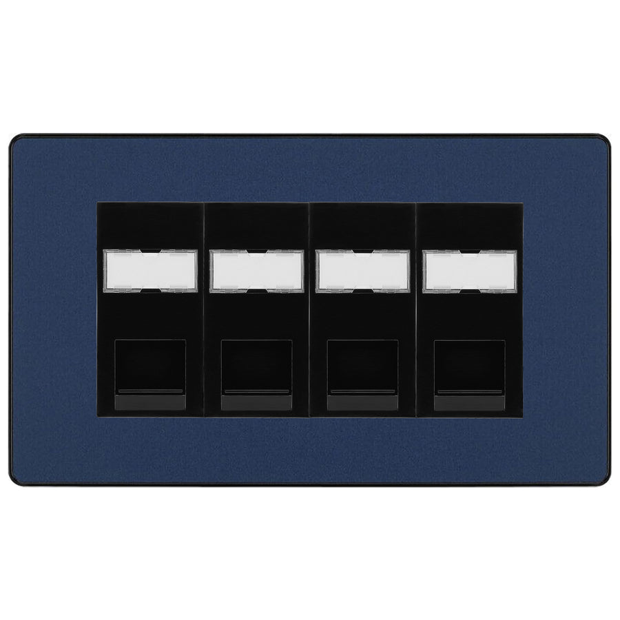 BG Evolve Matt Blue 4 Gang RJ45 Cat5e Data Socket Black Inserts