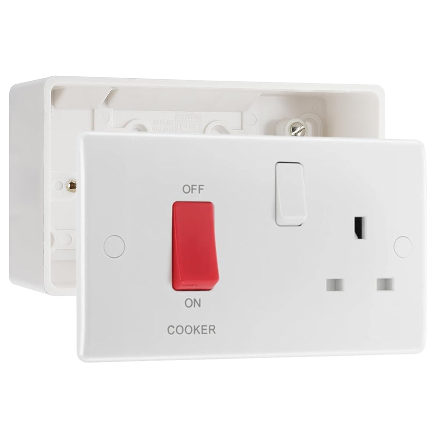 BG Nexus 45 Amp Cooker Control Unit White with 50mm Surface Pattress Box