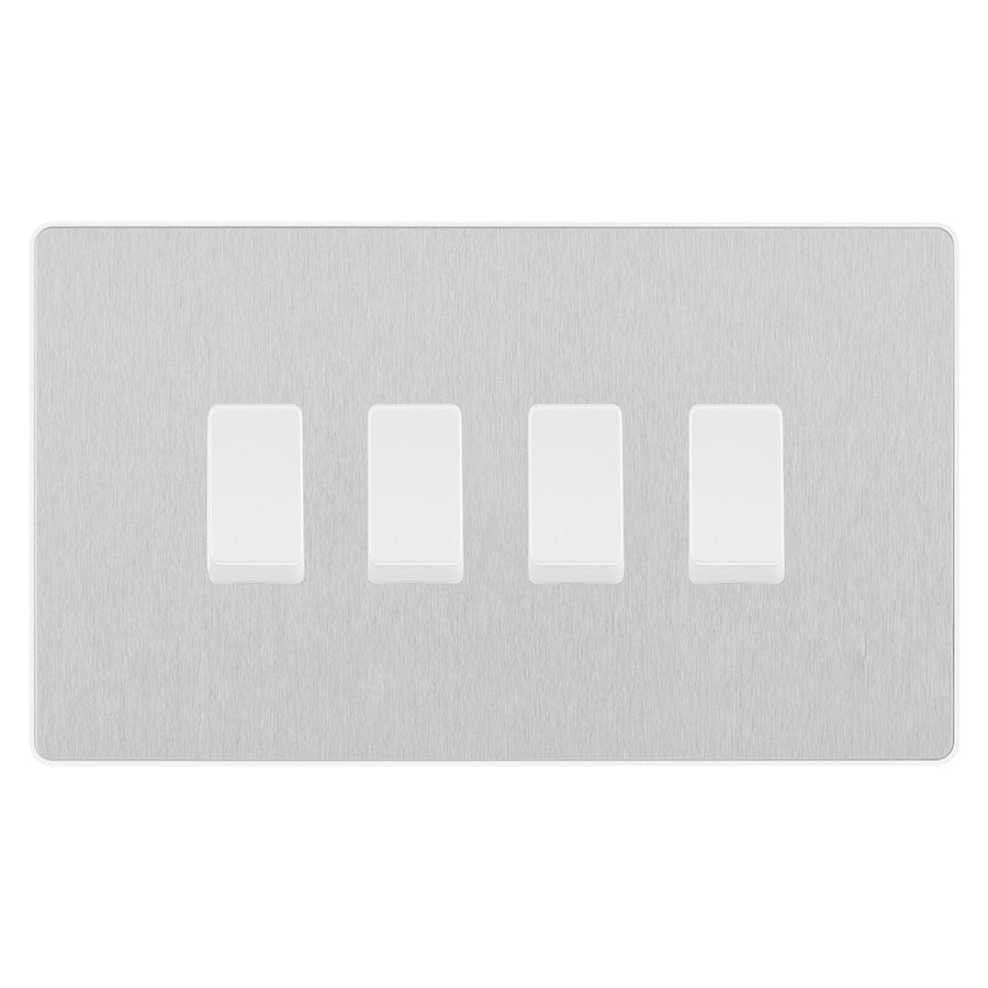 BG Evolve Brushed Steel 4 Gang Light Switch 2x Intermediate 2x 2 Way Custom Grid Switch