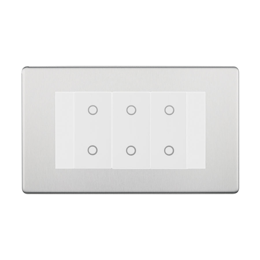 BG Nexus Screwless Brushed Steel Triple Secondary Touch Dimmer Switch - White Insert