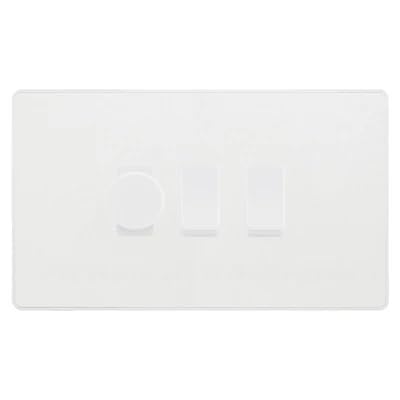 BG Evolve Pearlescent White 3 Gang Light Switch Grid – 1x Trailing-Edge LED Dimmer, 1x Intermediate, 1x 2-Way Switch