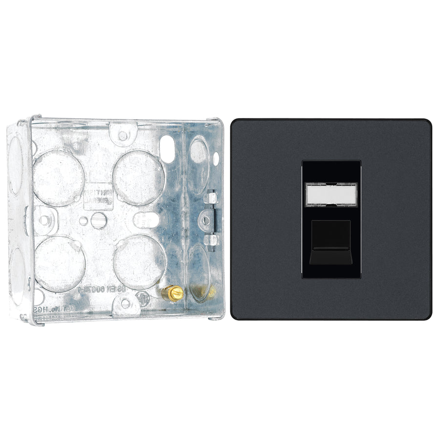 BG Evolve Matt Grey RJ45 Cat6 Single Data Outlet PCDMGRJ451B with 35mm Steel Back Box