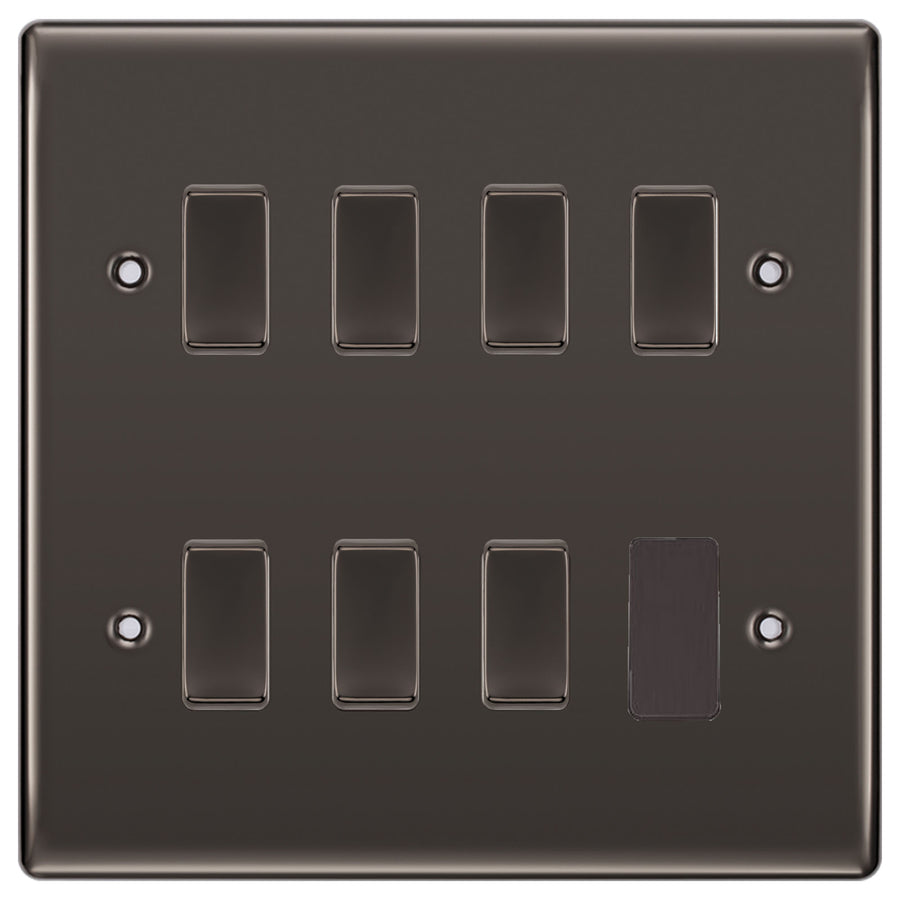 BG Black Nickel 7 Gang Light Switch 2 Way Custom Grid Switch Back Box Included