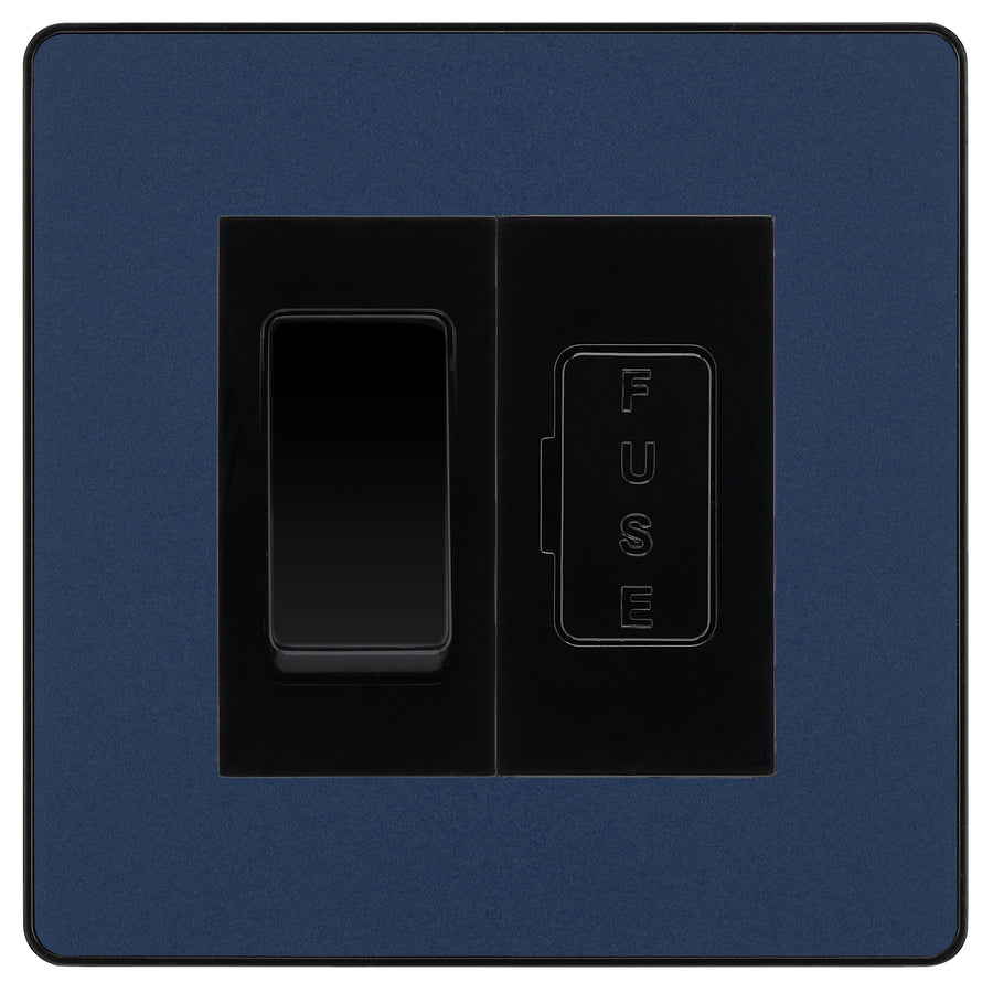 BG Evolve Matt Blue 2 Way Light Switch & 13A Fused Spur Plate | Black Insert