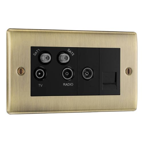 BG NAB69 Nexus Metal | Antique Brass | Quadplex 2x Satellite BT and Co-Axial Socket